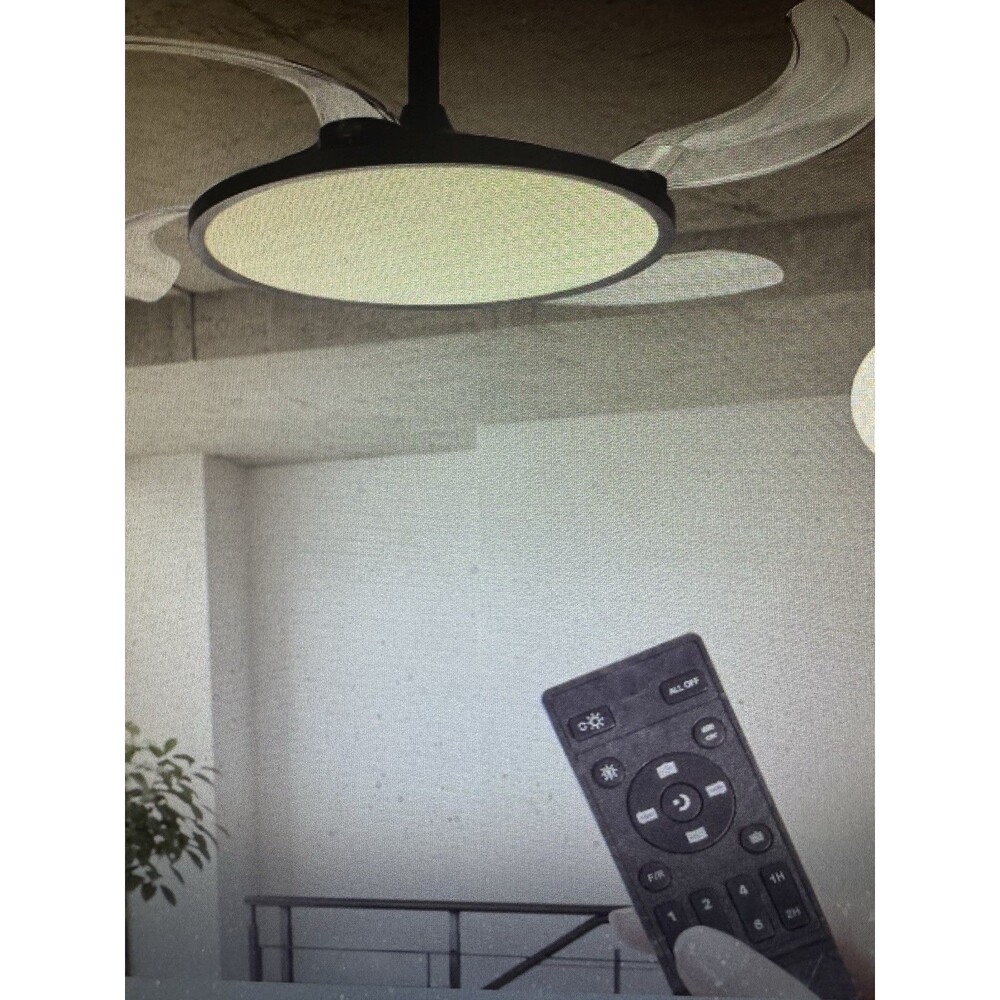 42 inch White Low Profile Retractable LED Ceiling Fan Remote Control with Light